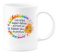 quotedazur - Mug Les vrais super-héros portent un tablier plein de peinture - Tasse Cadeau Nounou Femme - Blanc/Céramique