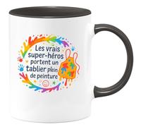 quotedazur - Mug Les vrais super-héros portent un tablier plein de peinture - Tasse Cadeau Nounou Femme - Noir/Céramique