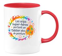 quotedazur - Mug Les vrais super-héros portent un tablier plein de peinture - Tasse Cadeau Nounou Femme - Rouge/Céramique