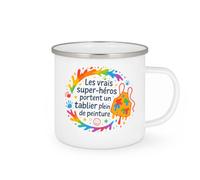 quotedazur - Mug Les vrais super-héros portent un tablier plein de peinture - Tasse Cadeau Nounou Femme - Blanc/Emaillé