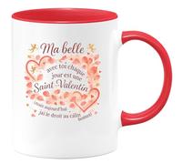quotedazur - Mug Ma belle, avec toi chaque jour est une Saint-Valentin (mais aujourd'hui j'ai le droit au câlin bonus) - Tasse Cadeau Amour, Saint-Valentin, Couple Femme - Rouge/Céramique