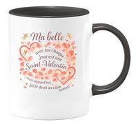 quotedazur - Mug Ma belle, avec toi chaque jour est une Saint-Valentin (mais aujourd'hui j'ai le droit au câlin bonus) - Tasse Cadeau Amour, Saint-Valentin, Couple Femme - Noir/Céramique