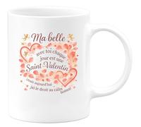 quotedazur - Mug Ma belle, avec toi chaque jour est une Saint-Valentin (mais aujourd'hui j'ai le droit au câlin bonus) - Tasse Cadeau Amour, Saint-Valentin, Couple Femme - Blanc/Céramique