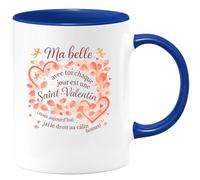 quotedazur - Mug Ma belle, avec toi chaque jour est une Saint-Valentin (mais aujourd'hui j'ai le droit au câlin bonus) - Tasse Cadeau Amour, Saint-Valentin, Couple Femme - Bleu/Céramique