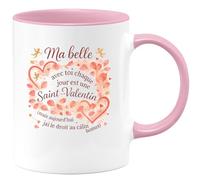 quotedazur - Mug Ma belle, avec toi chaque jour est une Saint-Valentin (mais aujourd'hui j'ai le droit au câlin bonus) - Tasse Cadeau Amour, Saint-Valentin, Couple Femme - Rose/Céramique