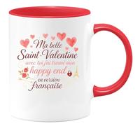 quotedazur - Mug Ma belle Saint-Valentine, avec toi j'ai trouvé mon happy end en version française - Tasse Cadeau Amour, Saint-Valentin, Couple Femme - Rouge/Céramique