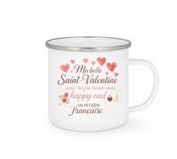 quotedazur - Mug Ma belle Saint-Valentine, avec toi j'ai trouvé mon happy end en version française - Tasse Cadeau Amour, Saint-Valentin, Couple Femme - Blanc/Emaillé