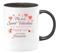 quotedazur - Mug Ma belle Saint-Valentine, avec toi j'ai trouvé mon happy end en version française - Tasse Cadeau Amour, Saint-Valentin, Couple Femme - Noir/Céramique