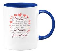 quotedazur - Mug Ma chérie à chaque fois que tu utiliseras ce mug j'espère qu'il te rappellera à quel point je t'aime tu es formidable - Tasse Cadeau Saint-Valentin, Amour, Couple Femme - Bleu/Cérami