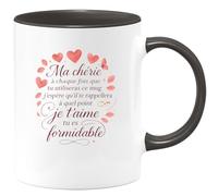 quotedazur - Mug Ma chérie à chaque fois que tu utiliseras ce mug j'espère qu'il te rappellera à quel point je t'aime tu es formidable - Tasse Cadeau Saint-Valentin, Amour, Couple Femme - Noir/Cérami