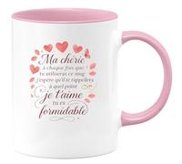 quotedazur - Mug Ma chérie à chaque fois que tu utiliseras ce mug j'espère qu'il te rappellera à quel point je t'aime tu es formidable - Tasse Cadeau Saint-Valentin, Amour, Couple Femme - Rose/Cérami