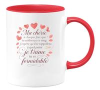 quotedazur - Mug Ma chérie à chaque fois que tu utiliseras ce mug j'espère qu'il te rappellera à quel point je t'aime tu es formidable - Tasse Cadeau Saint-Valentin, Amour, Couple Femme - Rouge/Céram