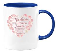quotedazur - Mug Ma chérie, même Roméo et Juliette sont jaloux de notre histoire - Tasse Cadeau Amour, Saint-Valentin, Couple Femme - Bleu/Céramique