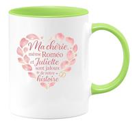 quotedazur - Mug Ma chérie, même Roméo et Juliette sont jaloux de notre histoire - Tasse Cadeau Amour, Saint-Valentin, Couple Femme - Vert/Céramique