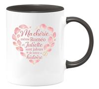 quotedazur - Mug Ma chérie, même Roméo et Juliette sont jaloux de notre histoire - Tasse Cadeau Amour, Saint-Valentin, Couple Femme - Noir/Céramique