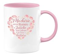 quotedazur - Mug Ma chérie, même Roméo et Juliette sont jaloux de notre histoire - Tasse Cadeau Amour, Saint-Valentin, Couple Femme - Rose/Céramique