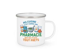 quotedazur - Mug ma cuisine c'est comme une pharmacie : que des plats tout prêts - Tasse Cadeau Humour Femme - Blanc/Emaillé
