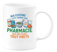 quotedazur - Mug ma cuisine c'est comme une pharmacie : que des plats tout prêts - Tasse Cadeau Humour Femme - Blanc/Céramique