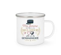 quotedazur - Mug Ma femme dit que j'ai deux amours : elle et la gendarmerie - Tasse Cadeau Gendarme Homme - Blanc/Emaillé