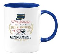 quotedazur - Mug Ma femme dit que j'ai deux amours : elle et la gendarmerie - Tasse Cadeau Gendarme Homme - Bleu/Céramique