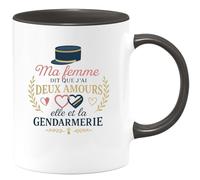 quotedazur - Mug Ma femme dit que j'ai deux amours : elle et la gendarmerie - Tasse Cadeau Gendarme Homme - Noir/Céramique