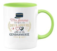 quotedazur - Mug Ma femme dit que j'ai deux amours : elle et la gendarmerie - Tasse Cadeau Gendarme Homme - Vert/Céramique