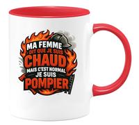 quotedazur - Mug ma femme dit que je suis chaud mais c'est normal je suis pompier - Tasse Cadeau Pompier Femme - Rouge/Céramique