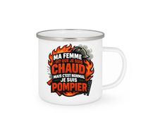 quotedazur - Mug ma femme dit que je suis chaud mais c'est normal je suis pompier - Tasse Cadeau Pompier Femme - Blanc/Emaillé