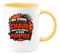 quotedazur - Mug ma femme dit que je suis chaud mais c'est normal je suis pompier - Tasse Cadeau Pompier Femme - Jaune/Céramique
