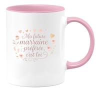 quotedazur - Mug Ma future marraine préférée, c'est toi - Tasse Cadeau Baptême Demande Future Marraine Femme - Rose/Céramique