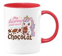 quotedazur - Mug Ma licorne intérieure a besoin de chocolat - Tasse Cadeau Licorne Femme - Rouge/Céramique