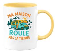 quotedazur - Mug Ma maison roule, pas la tienne - Tasse Cadeau Vanlife - Jaune/Céramique