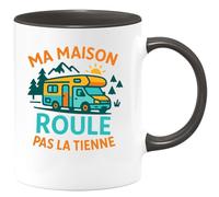 quotedazur - Mug Ma maison roule, pas la tienne - Tasse Cadeau Vanlife - Noir/Céramique