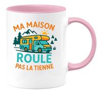 quotedazur - Mug Ma maison roule, pas la tienne - Tasse Cadeau Vanlife - Rose/Céramique