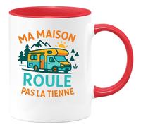 quotedazur - Mug Ma maison roule, pas la tienne - Tasse Cadeau Vanlife - Rouge/Céramique