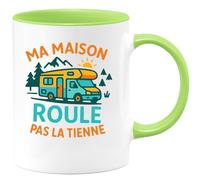 quotedazur - Mug Ma maison roule, pas la tienne - Tasse Cadeau Vanlife - Vert/Céramique