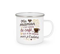 quotedazur - Mug Ma maman c'est comme le café, elle a un grain mais je l'adore - Tasse Cadeau Maman, Fête des Mères Femme - Blanc/Emaillé