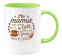 quotedazur - Mug Ma mamie c'est comme le café, elle a un grain mais je l'adore - Tasse Cadeau Mamie, Fête Des Grand-mères Femme - Vert/Céramique