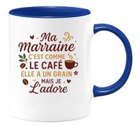 quotedazur - Mug Ma marraine c'est comme le café, elle a un grain mais je l'adore - Tasse Cadeau Marraine Femme - Bleu/Céramique