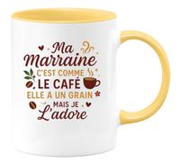 quotedazur - Mug Ma marraine c'est comme le café, elle a un grain mais je l'adore - Tasse Cadeau Marraine Femme - Jaune/Céramique