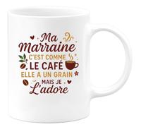 quotedazur - Mug Ma marraine c'est comme le café, elle a un grain mais je l'adore - Tasse Cadeau Marraine Femme - Blanc/Céramique