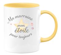 quotedazur - Mug Ma marraine, mon étoile, pour toujours - Tasse Cadeau Baptême Demande Future Marraine Femme - Jaune/Céramique