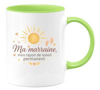 quotedazur - Mug Ma marraine, mon rayon de soleil permanent - Tasse Cadeau Baptême Demande Future Marraine Femme - Vert/Céramique