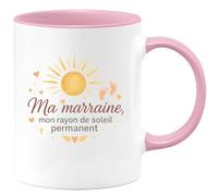 quotedazur - Mug Ma marraine, mon rayon de soleil permanent - Tasse Cadeau Baptême Demande Future Marraine Femme - Rose/Céramique