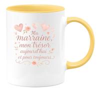 quotedazur - Mug Ma marraine, mon trésor, aujourd'hui et pour toujours - Tasse Cadeau Baptême Demande Future Marraine Femme - Jaune/Céramique