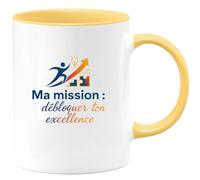 quotedazur - Mug Ma mission : débloquer ton excellence - Tasse Cadeau Coach Homme - Jaune/Céramique