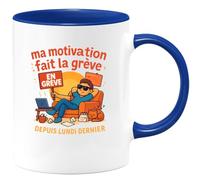 quotedazur - Mug ma motivation fait la grève depuis lundi dernier - Tasse Cadeau Humour Femme - Bleu/Céramique