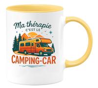 quotedazur - Mug Ma thérapie c'est le camping-car - Tasse Cadeau Camping-car - Jaune/Céramique