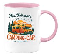 quotedazur - Mug Ma thérapie c'est le camping-car - Tasse Cadeau Camping-car - Rose/Céramique