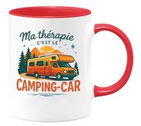 quotedazur - Mug Ma thérapie c'est le camping-car - Tasse Cadeau Camping-car - Rouge/Céramique